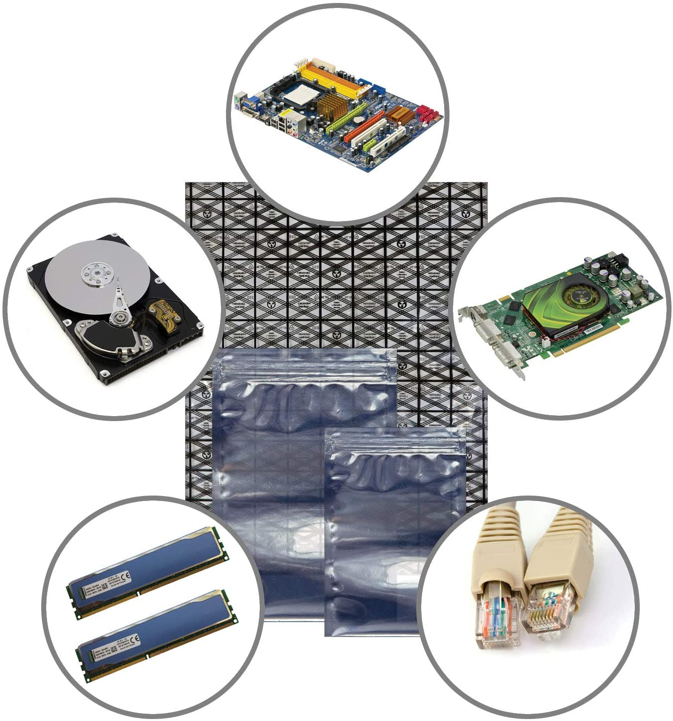 Custom Printed Antistatic Plastic Bags Electronic ESD Vacuum Packaging Bag